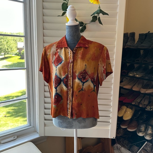 Vintage Platinum Dorothy Schoelen Buttoned Short Sleeve Top size Medium - Picture 5 of 13